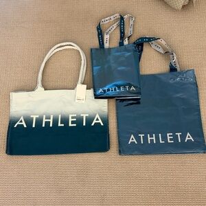 Athleta Power of She Blue and White Tote Bag Trio